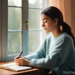 목적 중심 삶의 정신적 건강 영향 - **Prompt: "A serene, contemplative young woman, appearing to be in her early 20s, sits quietly in a ...