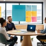 Home 18 목적 중심적 삶을 위한 팀 빌딩 전략 - A diverse team of professionals in a modern, bright office space engaged in an open dialogue session...