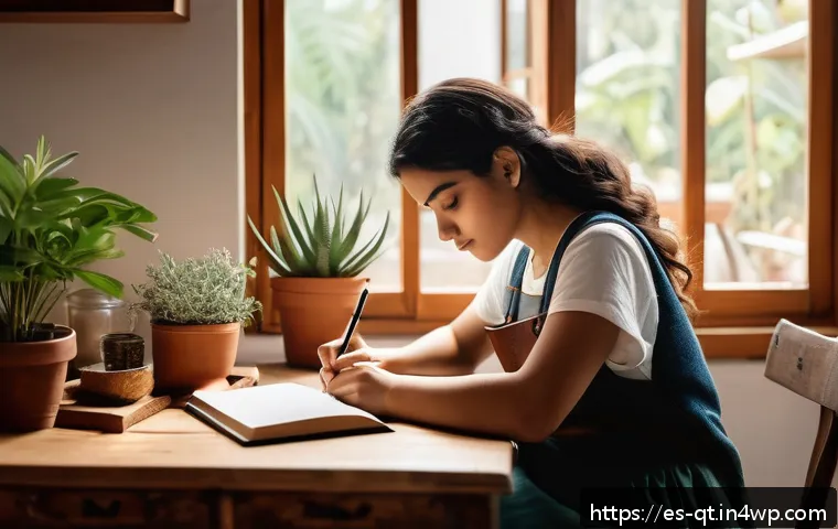 목적 중심적 생활의 경험적 사례 - A serene morning scene of a young Hispanic woman sitting at a tidy wooden desk by a large window wit...